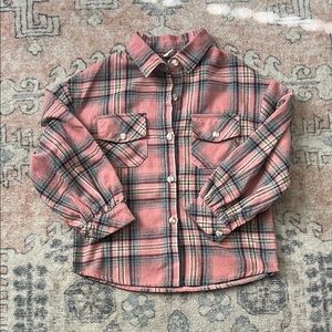 SHEIN Kids Plaid Button Down Shirt in Pink and Gray